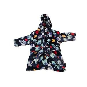 Kids Plush Fleece Bath Robe Hooded Elephants Soft Cozy Flannel Sleepwear
